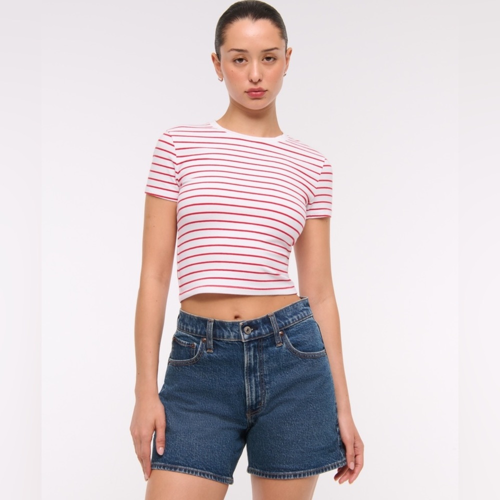 NWT Abercrombie Essentials Baby Tee - Red Striped